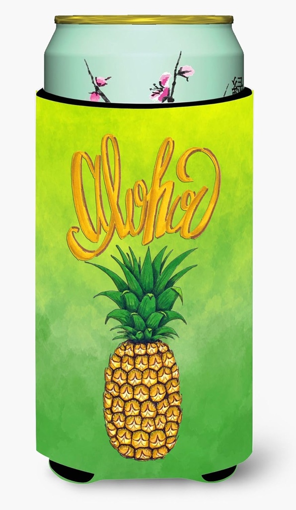 Caroline's Treasures BB7451TBC Aloha Pineapple Welcome Tall Boy Hugger Can Cooler Sleeve Hugger Machine Washable Drink Sleeve Hugger Collapsible Insulator Beverage Insulated Holder
