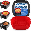 2-Pack Square Silicone Air Fryer Liners Pot, 8-Inch Reusable Inserts for 4–7QT Air Fryers, Food-Safe Oven Accessories