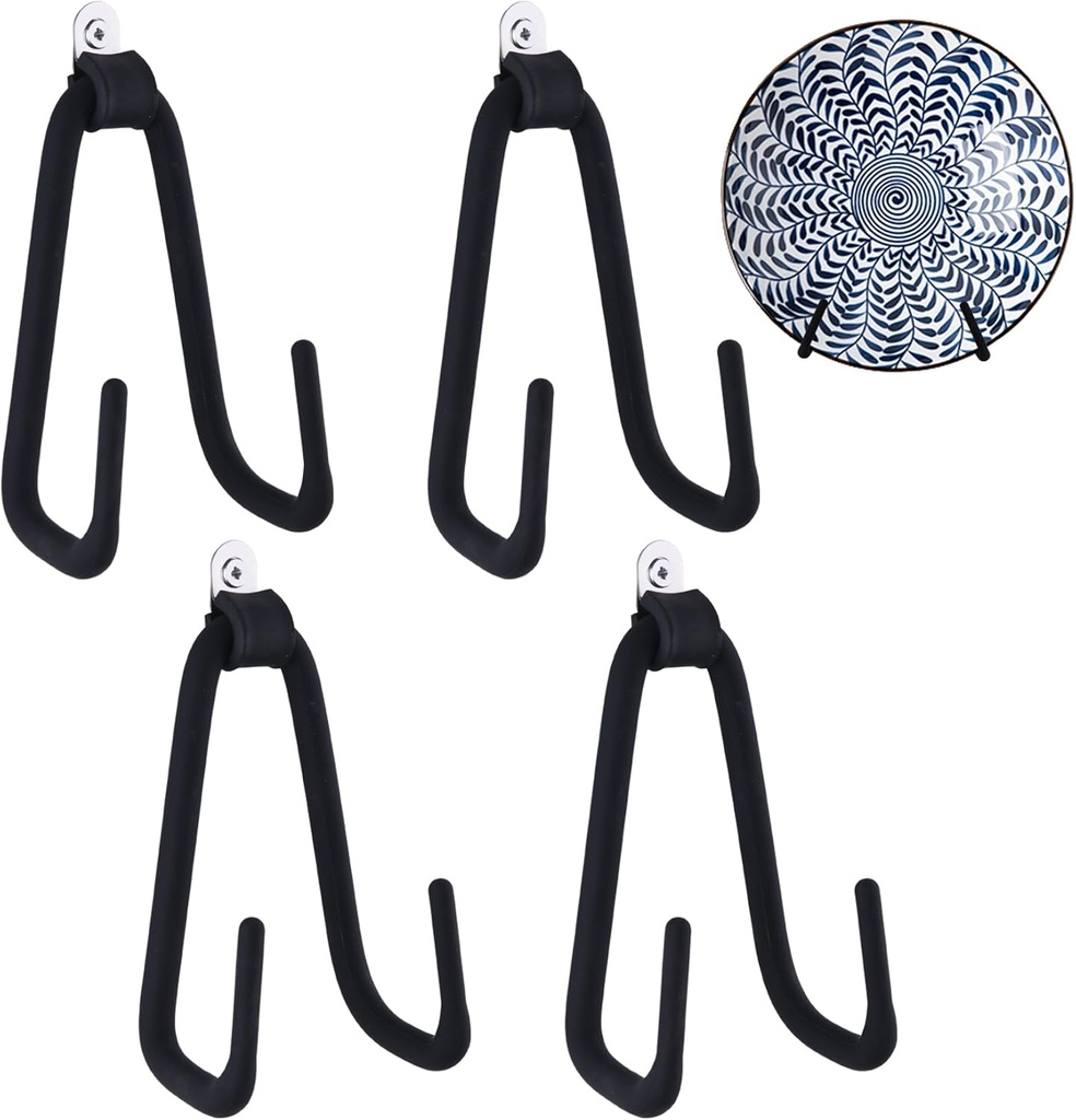 Wall Plate Hangers for 6-12 inches Plate, Adjustable Plate Stand Holder, Silicone Coating Vertical Plate Display, Black Small Size 4 Pack