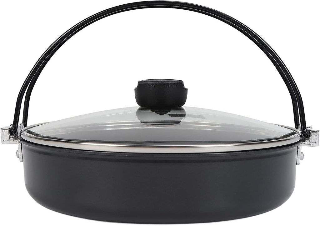 Japanese Sukiyaki Pot, Cast Iron Sukiyaki Nabe Pot Shabu Hot Pot Tetsu Nabe Pot Pan with Lid for Camping Cooking, BBQ, Induction Cooker