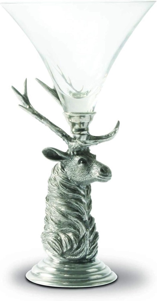 Vagabond House Martini Cocktail Cosmopolitan Glass Pewter Elk Head Pattern Artisan Designed Handcrafted for Refined Cabin Lodge Mountain Entertaining Heirloom Quality 8.25 inch Tall 10 oz