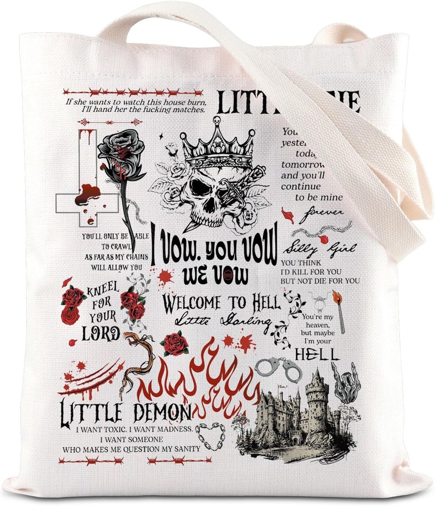 ENSIANTH Fiction Inspired Tote Bag Romance Reader Gift I Vow You Vow We Vow Tote Bag Dark Academia Book Club Gift (Vow bag)