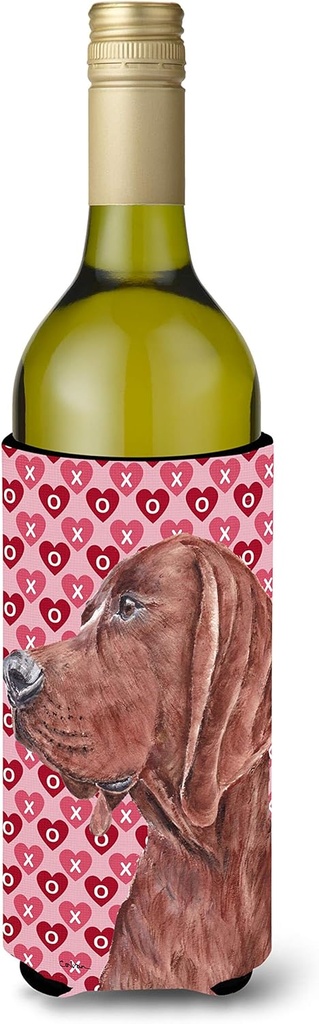 Caroline's Treasures SC9707LITERK Redbone Coonhound Hearts and Love Wine Bottle Hugger Bottle Cooler Sleeve Hugger Machine Washable Collapsible Insulator Beverage Insulated Holder