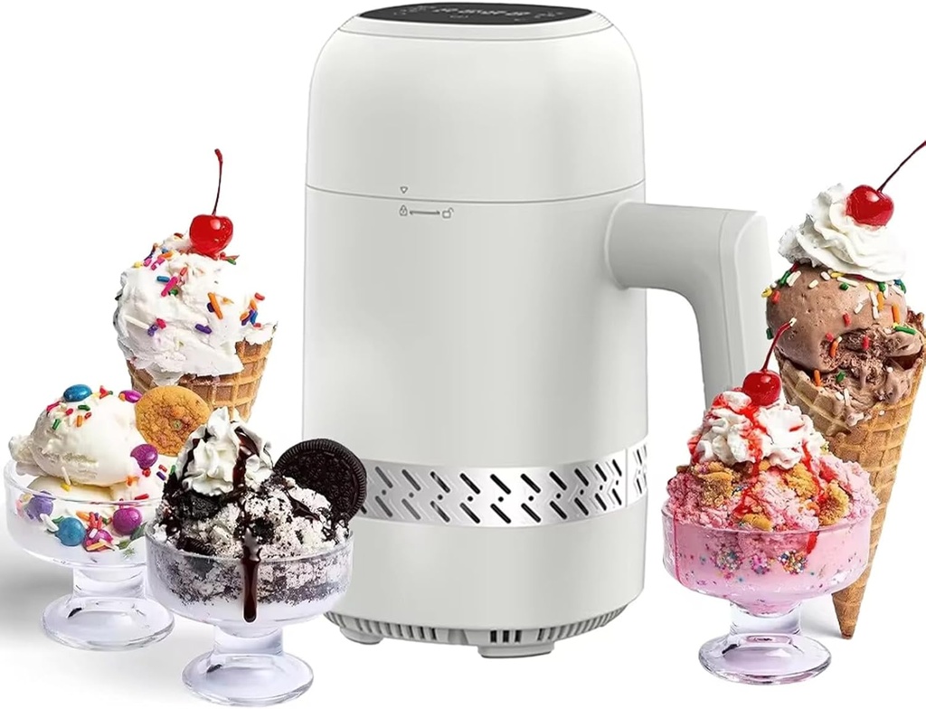 300ml Ice Cream Machine, Quick Freezing Without Pre-cooling, Multi-function Yogurt Ice Cream Machine, Low Noise Portable Design, Intelligent Temperature Control Led Display (White)