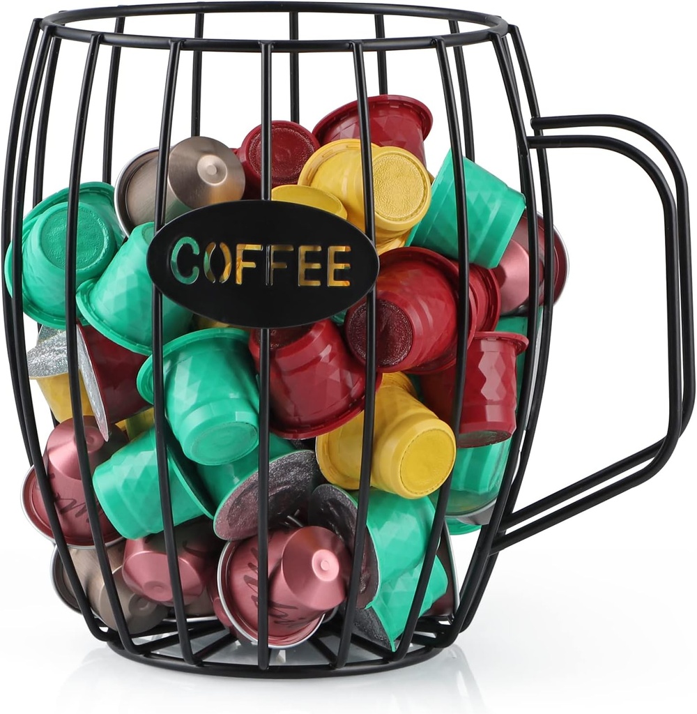 MOLIGOU Coffee Pod Basket, Black, Round, Modern, Rustic, Country-Chic, K Cup Storage, Organizer, Decor, Kitchen Counter, Coffee Bar
