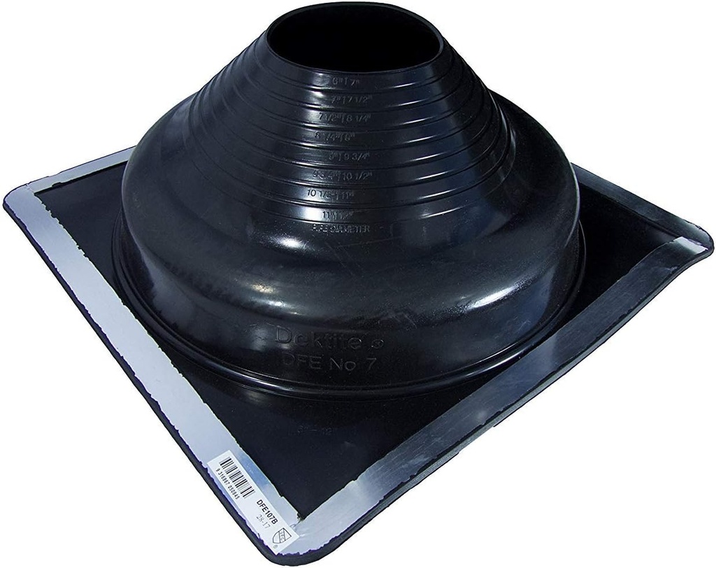 Dektite Premium #7 Black EPDM Metal Roof Pipe Flashing, Square Base, Pipe OD 6" to 12"