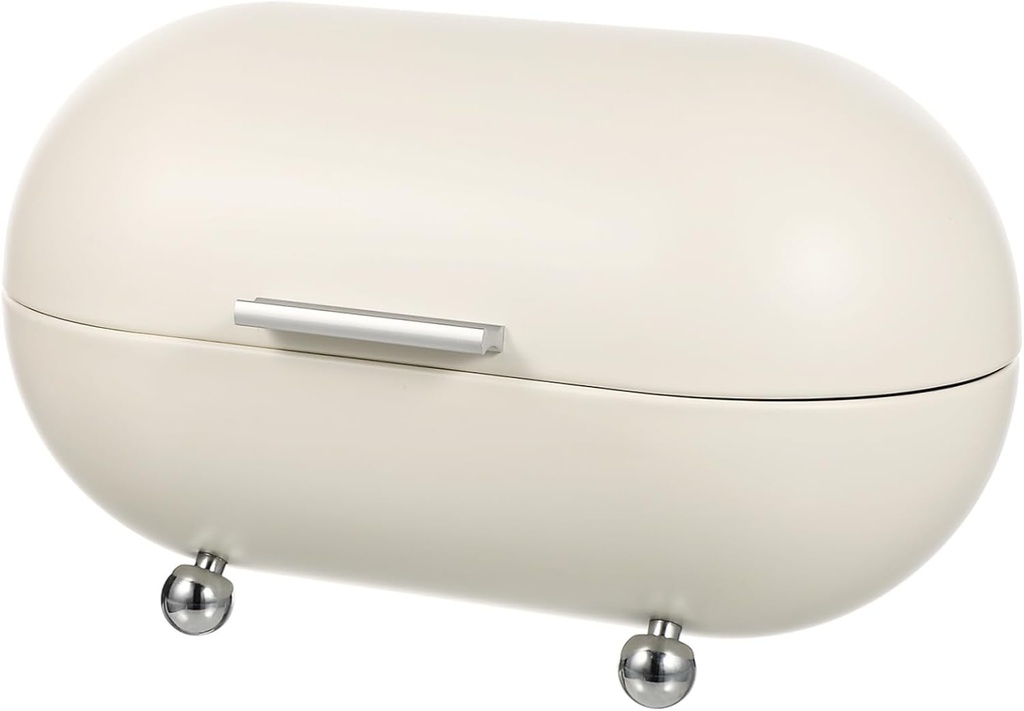Ciieeo Metal Bread Holder Box with Airtight Seal Modern Bread Bin Organizer for Kitchen Countertop White Vintage Style Storage Container with Stable Base and Kitchen Neat