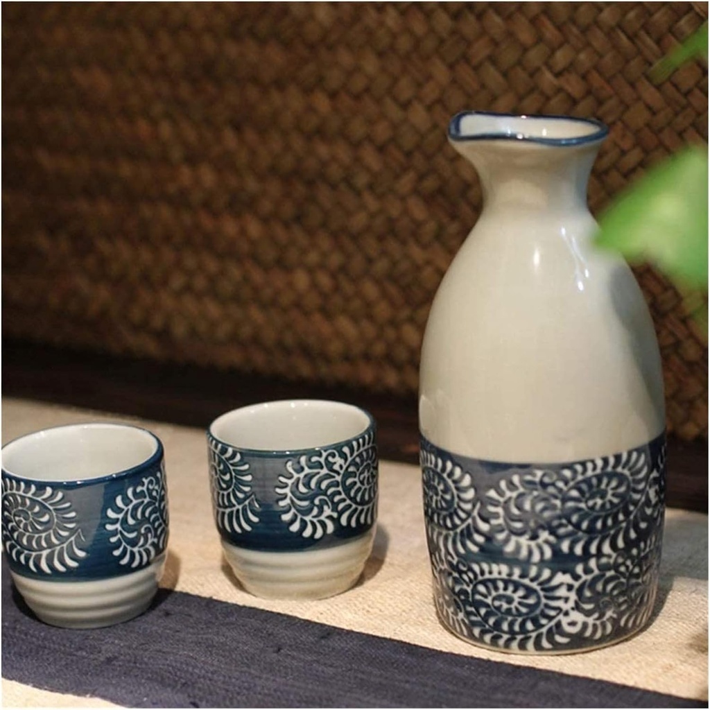 Set da sakè Tazza da sakè Set da sakè giapponese Bottiglia da sakè Tazze da sakè Pentola da sakè Set da sakè Set da sakè in ceramica tradizionale Set caldo giapponese Porcellana blu e bianca 3 pezzi N