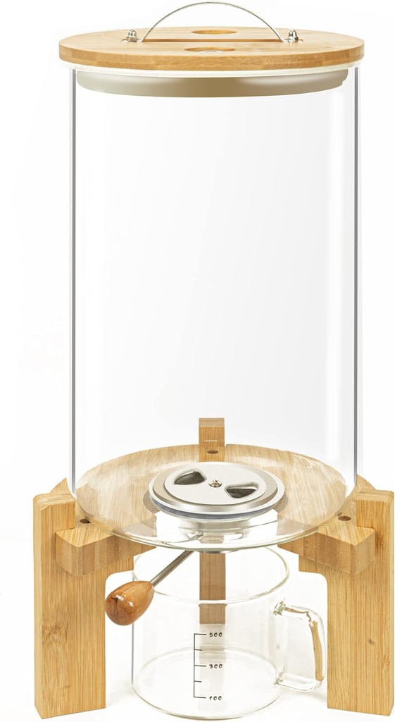 L'ÉPICÉA Glass Rice Dispenser with Bamboo Stand, Large Airtight Rice Storage Container, Cereal/Grain/Coffee Bean/Dry Food Dispenser Countertop, Rice Holder, Rice Bin