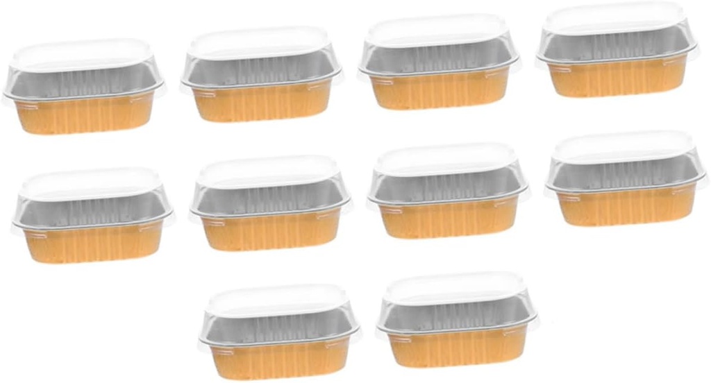 Cabilock 10Pcs Aluminum Foil Baking Boxes with Lids Dessert Containers for Camping and Bbq for Cakes Cupcakes and Roasting Various Foods