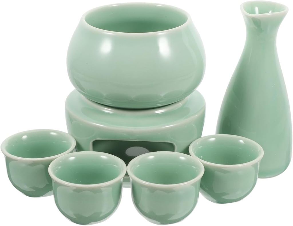 LIFKOME 1 Set Traditional Ceramic Sake Kettle Set with Cups Vintage Pottery for Liquor Rice Wine Heat Retaining Design for Chinese Drinkers for Home and Restaurant Use