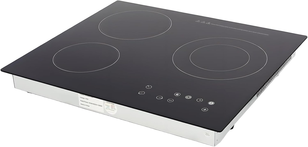 23 Inch Electric Cooktop 3 Burner Ceramic Cooktop - 9 Heating Levels, Supports Desktop and Embedded Usage, Multiple Safety Protection,110V 2600W Touch-adjustable Control (Black)