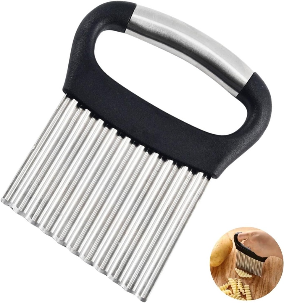 Crinkle Cutter for Veggies, Stainless Steel French Fry Cutter for Potatoes Cucumbers Carrot Crinkle Cut Knife Wavy Chopper Waffle Fry Slicer