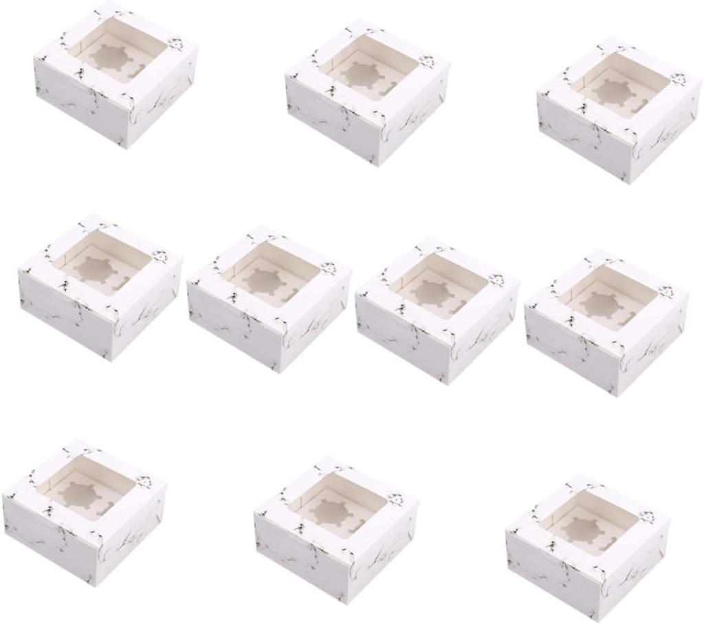10pcs Windowed Cupcake Boxes Inserts Marble Pattern Muffin Holders for Events and Parties Food-grade Containers for Standard and Jumbo