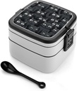 All-in-One Bento Box Stackable Leak-Proof Lunch Box With Carry Handle 2 Layer Portable Meal Prep Container Big Eyes Cat Lunchbox with Utensils for Dining Out Work, Black