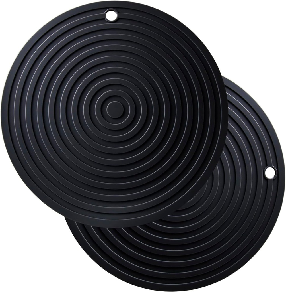 Smithcraft Silicone Trivets for Hot Dishes, Pots and Pans, Large Dia 9.45" Hot Pads for Kitchen Quartz Countertops, Round Microwave Mat, Versatile Trivet Mat, Durable Heat Resistant Mats Set 2 Black