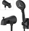 PROOX All Metal Tub Spout with Diverter Matte Black, 6 Settings Hand held Shower with ON/Off Pause Switch, Bathtub Faucet with Sprayer
