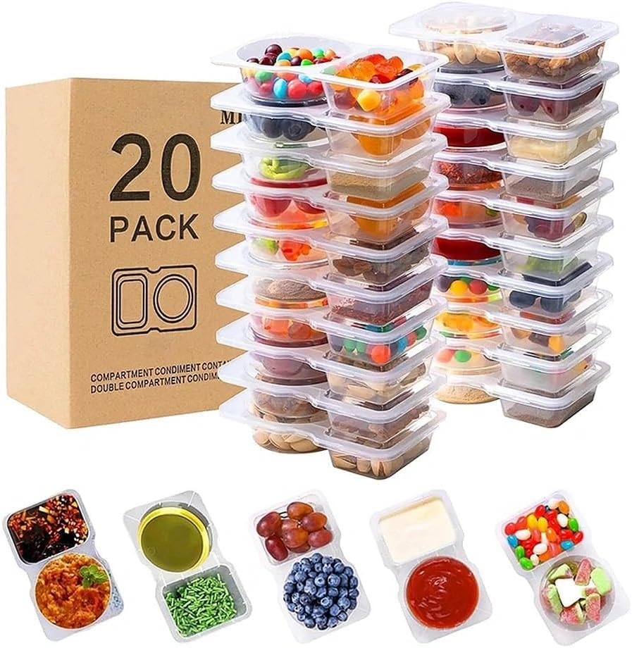 20-pack Snack Containers for Snacks Such as Sausages, Candies, Chocolates, Assorted Sauces, Cookies, Nuts and Flavored Snacks. Suitable for Outdoor Travel, Offices and Kindergartens