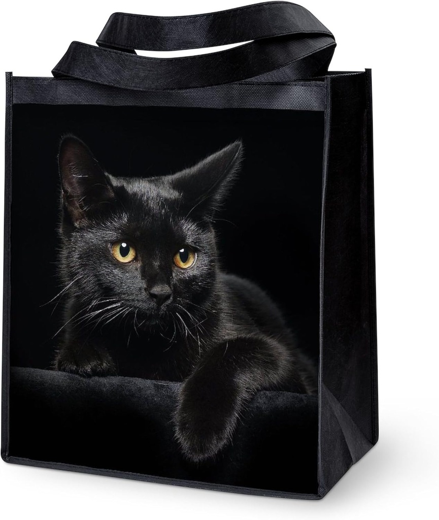 CafePress Black Cat Reusable Grocery Tote Bag Reusable Collapsible Grocery Bag