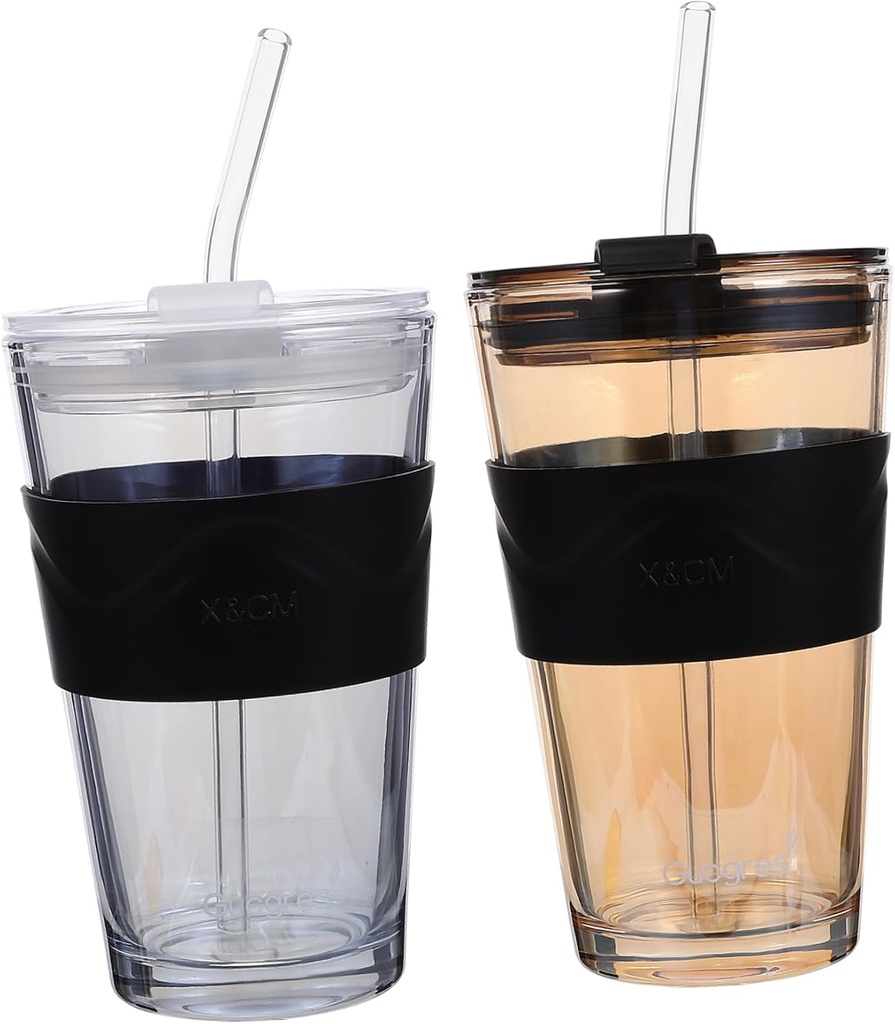 GLEAVI 2Pcs Drinking Cup with Straw Iced Tea and Cold Brew Water Bottle Stylish and Practical Beverage Cups for Juice Coffee and Tea Includes