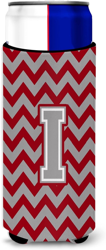 Letter I Chevron Crimson and Grey Ultra Beverage Insulators for slim cans