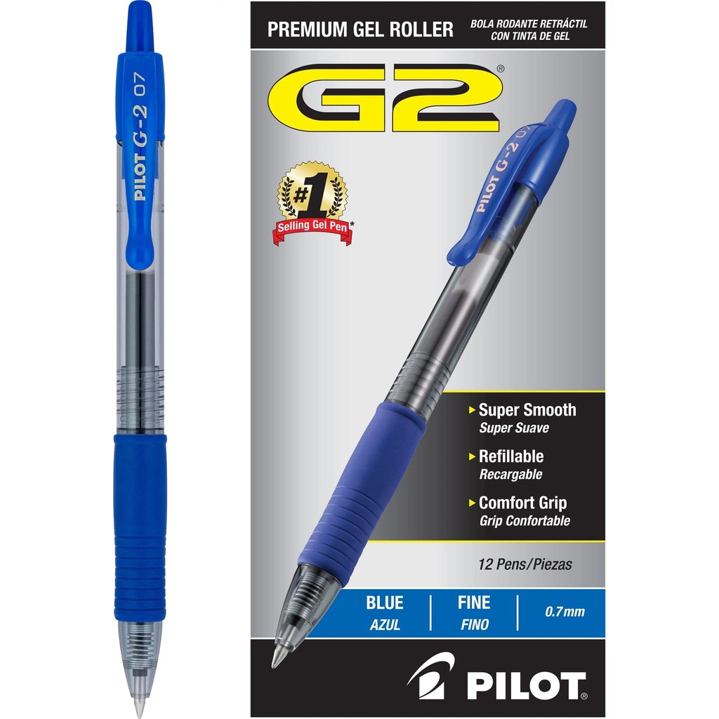 PILOT G2 Premium Gel Pens, Fine Point 0.7mm, Blue Ink, 12-Pack