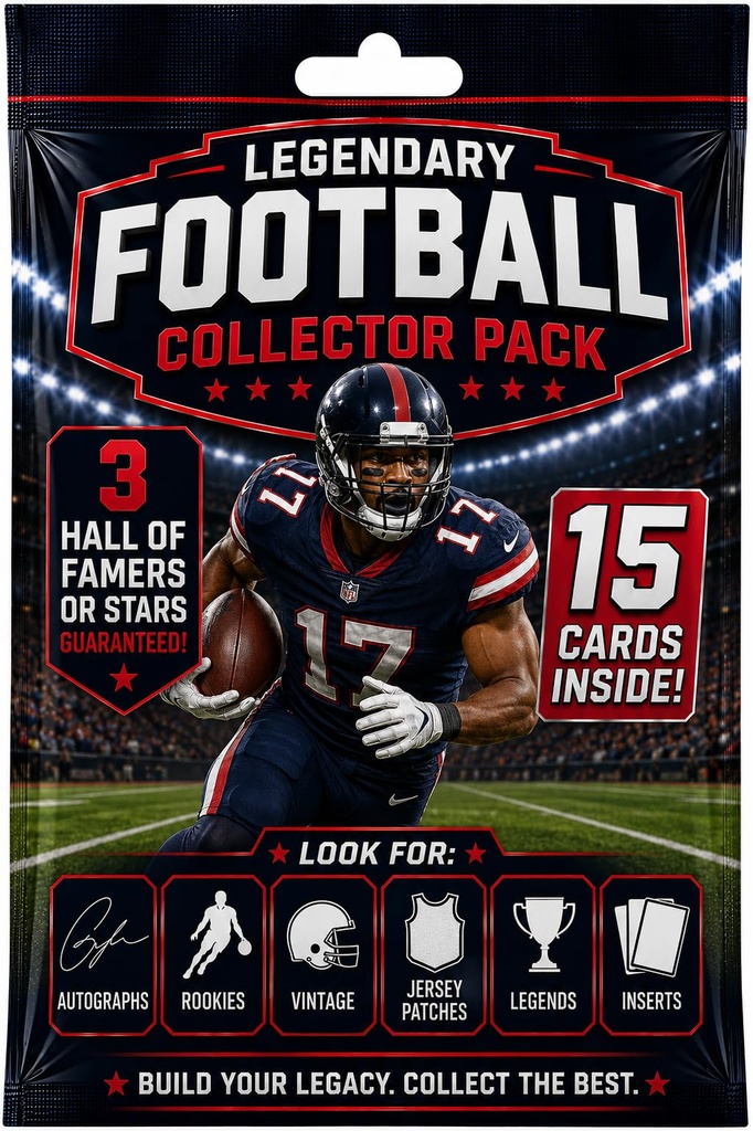 Football Card Legends Pack – 15 Cards Inside | 3 Guaranteed Hall of Famers or Stars | Look for Rookies, Patches, and Autographs for Collectors