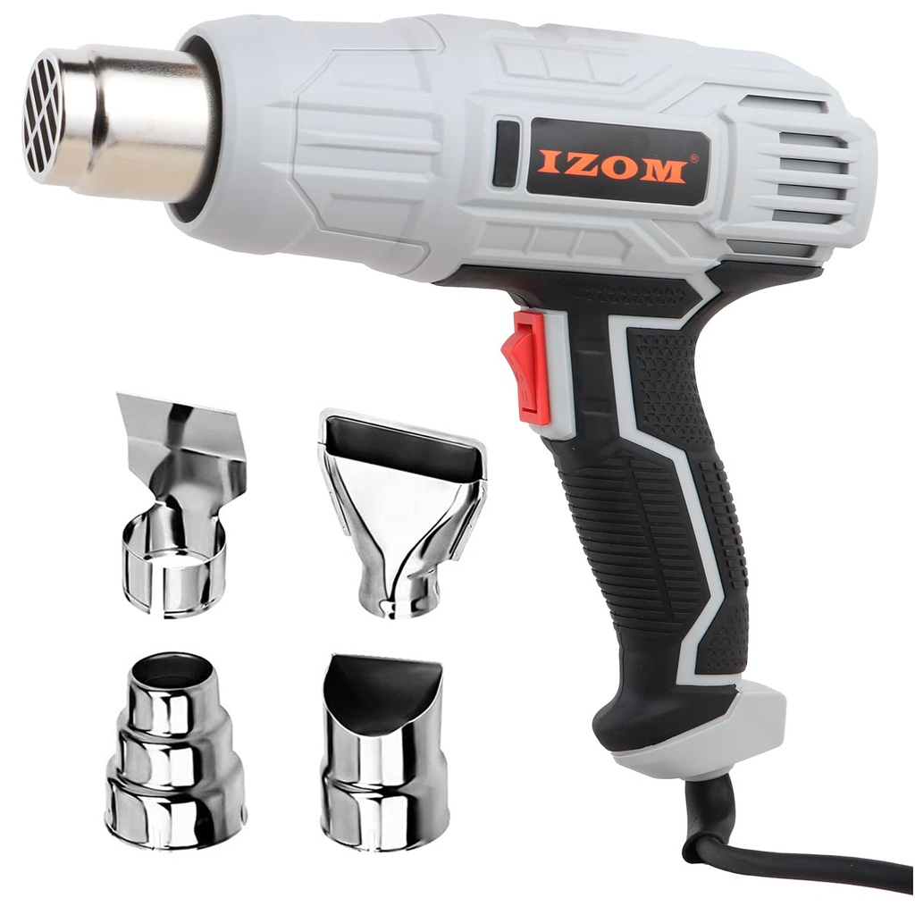 Izom 2000W Heavy Duty Hot Air Gun With Dual Temperature Settings & Four Nozzles for Crafts, Shrinking, Wrapping, Tubing, Multi