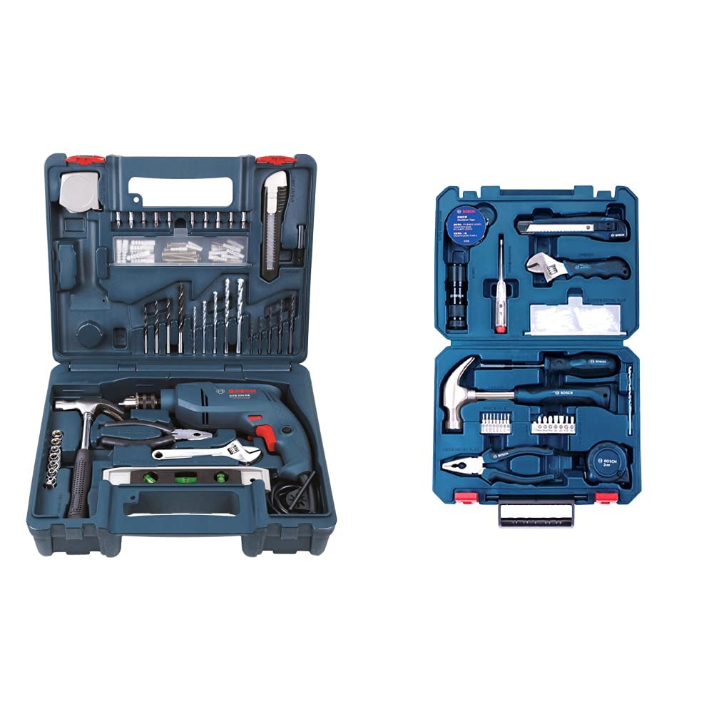 BOSCH Professional GSB 500 RE Corded-Electric Drill Tool Set, 10 mm, 500 Watt, 1 Year Warranty, Blue