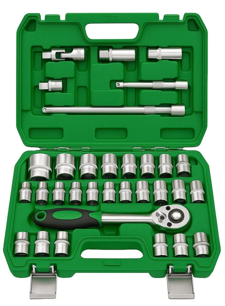 JPT Heavy Duty Hex Professional Chrome Vanadium Hand Tool Kit, 32 Pcs DR Socket Wrench Set (1/2 Inches) For Repairing Work, DIY, Auto Repairs Car & Bike