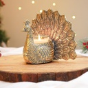BEHOMA Metal Dancing Peacock with Scented Glass Votive Candle, Golden