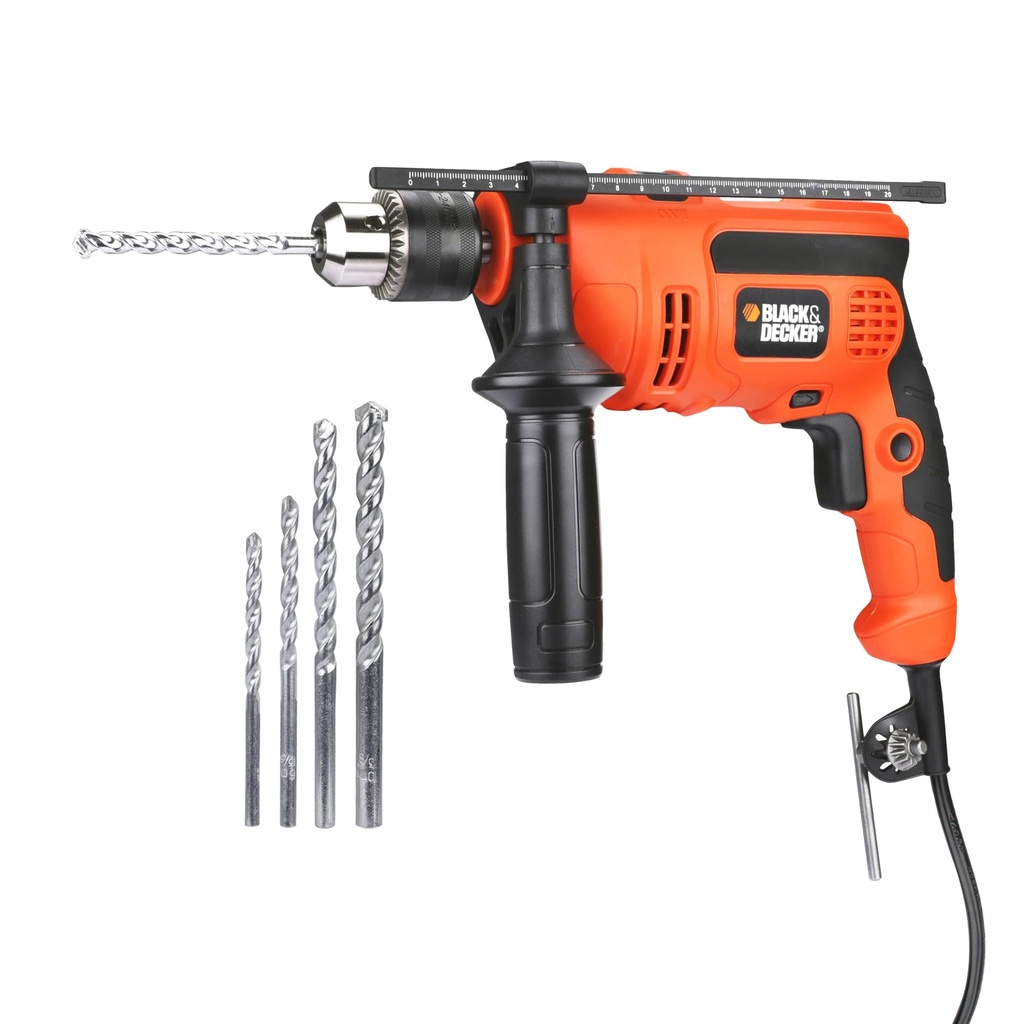 BLACK+DECKER KR554RE-IN 550W, 13mm CORDED Variable Speed Reversible IMPACT HAMMER DRILL with Lock-On Button & 4 Drill Bits, 2m Cable Length, Ideal For Home & DIY Use for Masonry, Steel & Wood, ORANGE