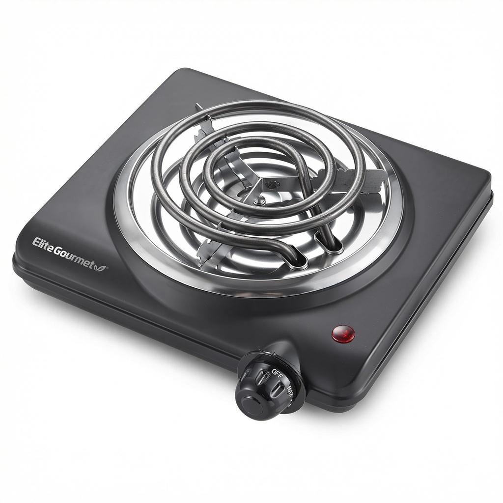 Elite Gourmet ESB100B Single Coiled Burner Hot Plate, Countertop, Black