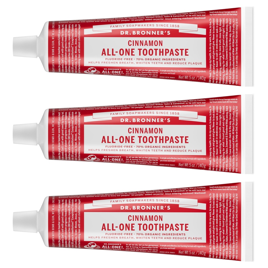 Dr. Bronner's Fluoride-Free & SLS-Free Toothpaste, Cinnamon, 5 oz, 3-Pack