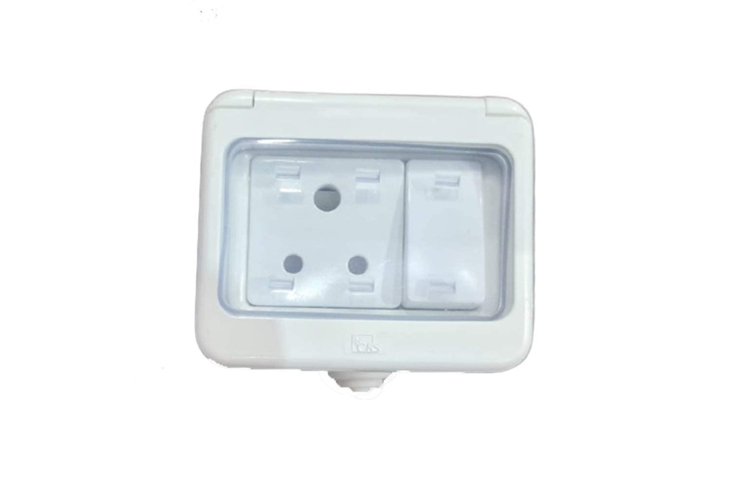 Epic Waterproof 3-Module Plastic Gang Box with 6 Amp Switch & Socket | Shockproof, Glossy Finish, IP55 Enclosure for Home & Office