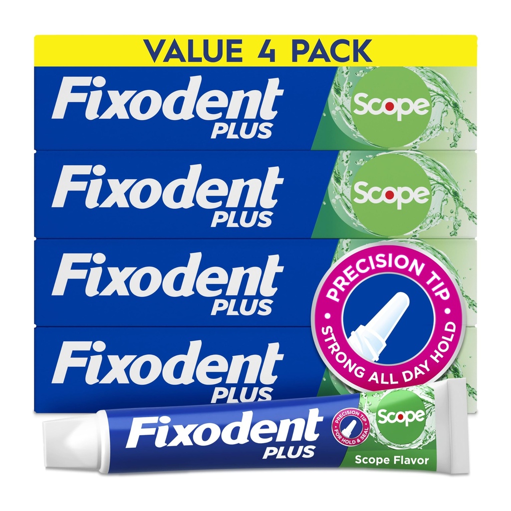 Fixodent Plus Scope Denture Adhesive Cream, Mint, 2.0 oz (4-Pack) – Strong False Teeth Glue