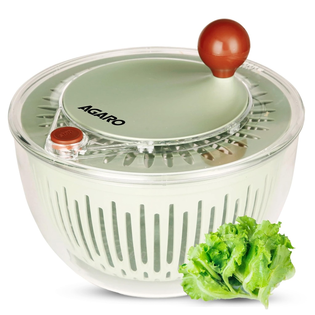 AGARO Elite Salad Spinner, 5L, Vegetable Cleaner & Dryer, Removes Excess Water & Pesticides, Cleans Vegetables Thoroughly, for Mixing Salad with Dressing, Drying Pasta, BPA Free Food-Grade Plastic