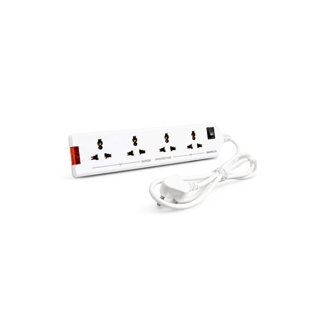 Havells 4 Way Extension Board With Surge & Spike Protection|For Power Requirements Up To 1440W |1.5 Mtr ISI Certified Copper Wire| LED Indicator | Rating -6A, 240V | Home & Office Use, 10 Volts