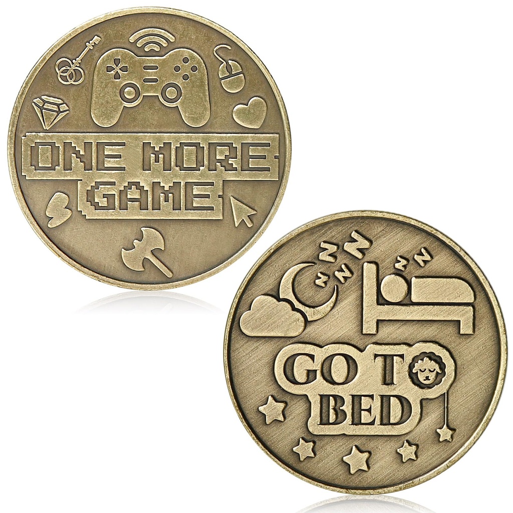One More Game or Go to Sleep Gamer Decision Coin, Gifts for Gamer Boyfriend, Husband, Men, Gaming Accessories for Men, Game Gifts for Christmas, Valentine's Day, His Birthday