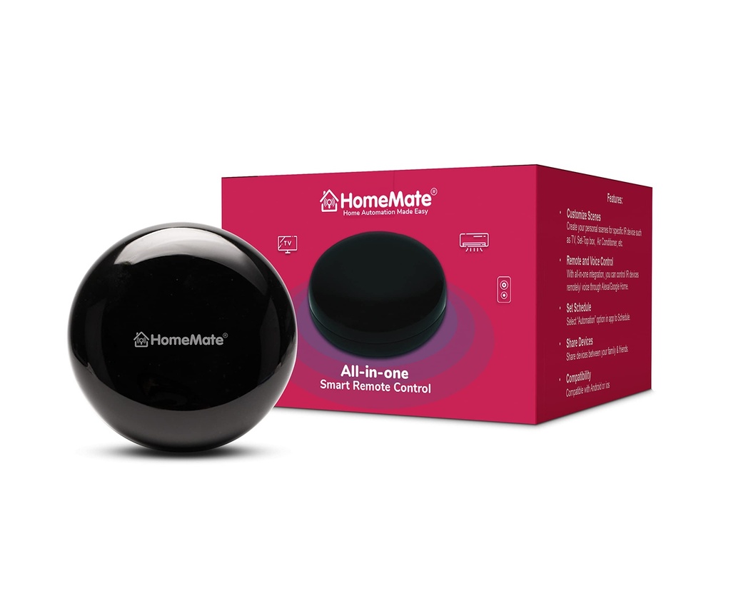 HomeMate Wi-Fi Smart IR Control Hub Compatible with Alexa, Home | All in One Infrared Remote for Smart Home Air Conditioner, Black