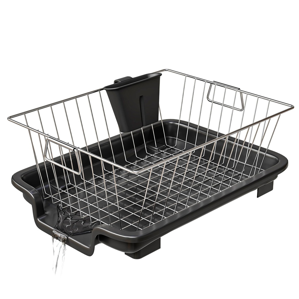 TEX-RO Small Dish Drying Rack with Drainer Tray | Stainless Steel Vessel Drainer Basket for Kitchen | Utensils Drying Rack with Spout | Bartan Basket Stand for Sink | Kitchen Dish Rack, 29 cm