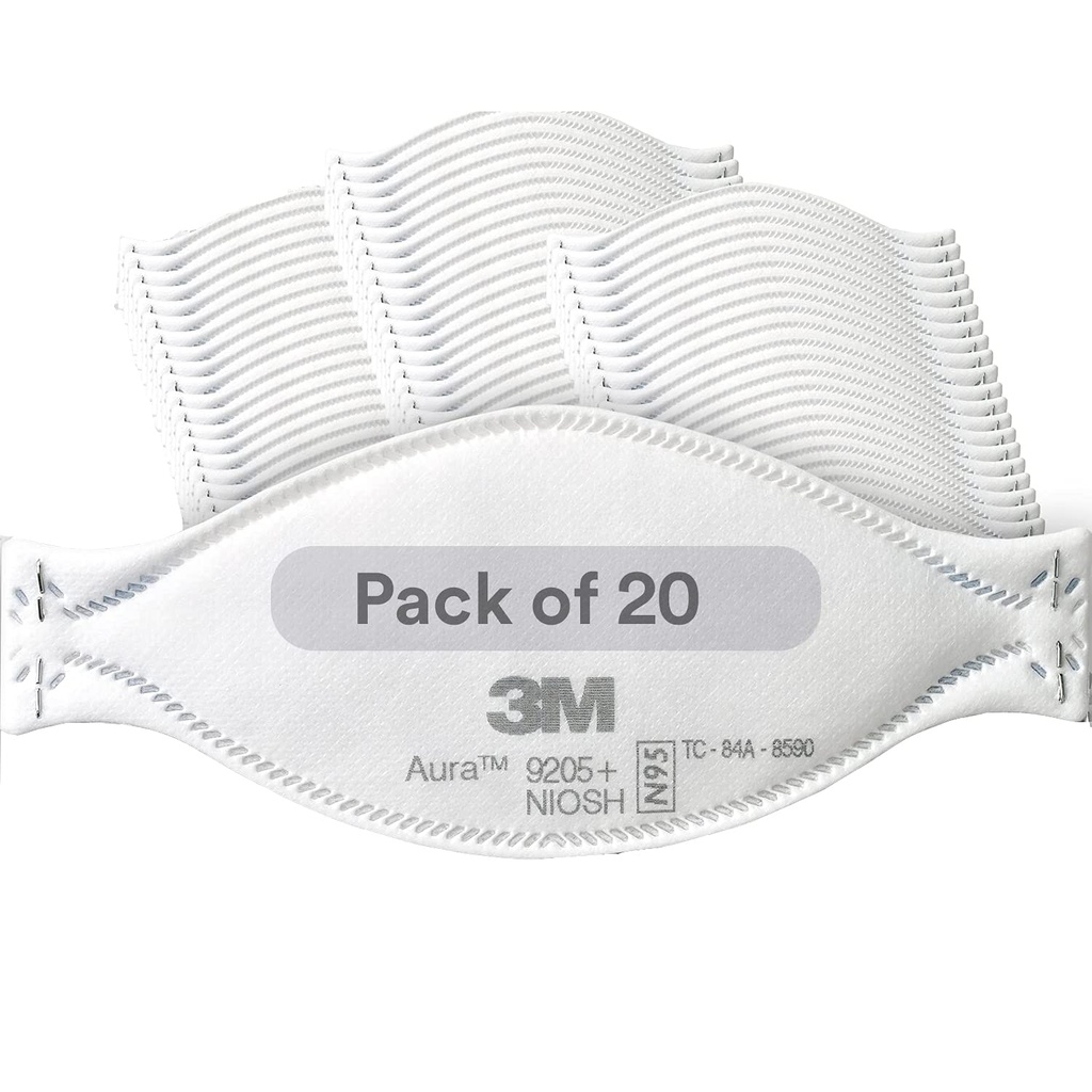 3M Aura Particulate Respirator 9205+, N95, Individually Wrapped, 3 Panel Flat Fold Design Allows for Facial Movements