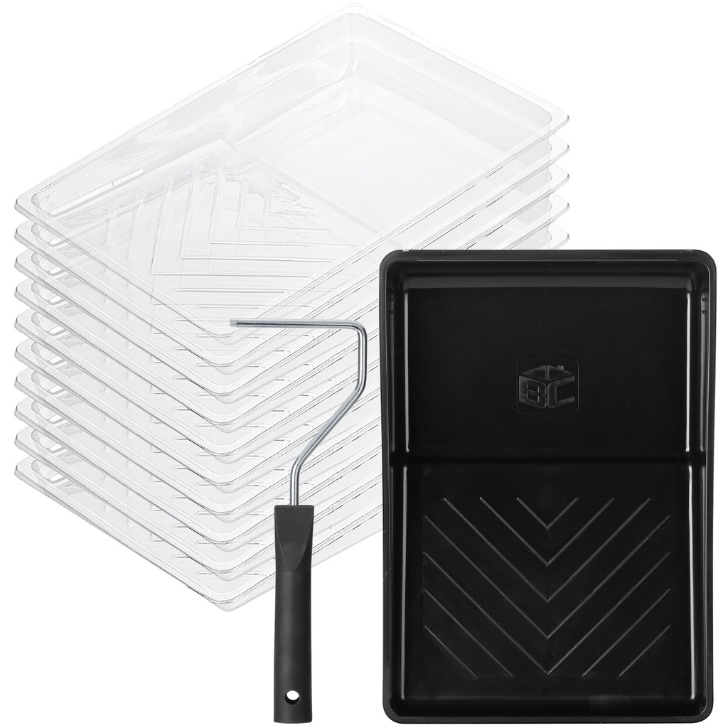 Bates- 6 Inch Paint Roller Tray Set, 12 pcs Black Plastic Paint Tray Kit