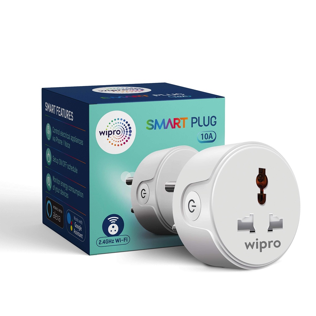 Wipro 10A smart plug with Energy monitoring- Suitable for small appliances like TVs, Electric Kettle, Mobile and Laptop Chargers (Works with Alexa and Assistant)