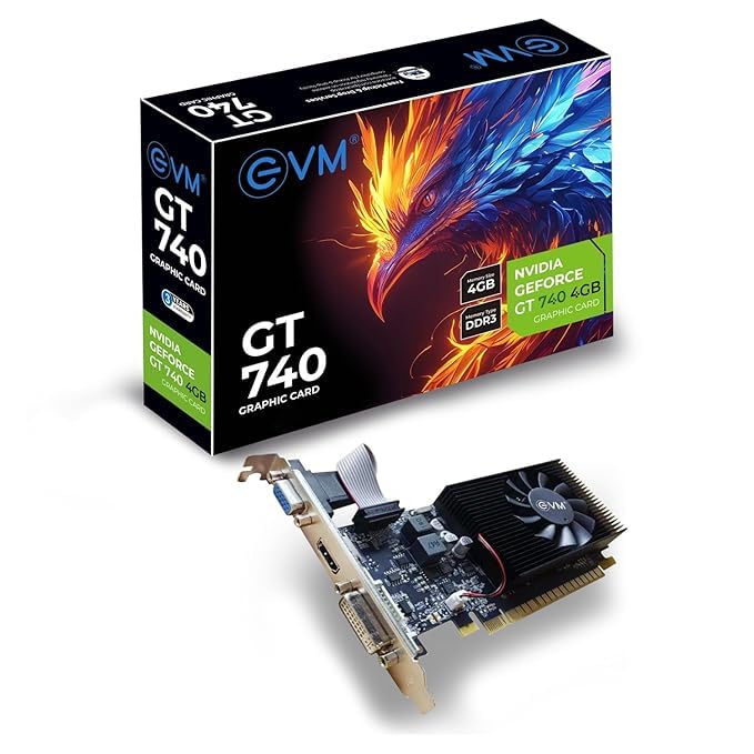 EVM GeForce GT740 Graphics Card GPU | 4GB DDR3 | 128-Bit | PCIe 3.0 | HDMI VGA DVI | 993MHz Clock | Full HD | Heat Sink Fan Cooling | Desktop Compatible | High Performance | 3 Year Warranty(EVM-GT740)