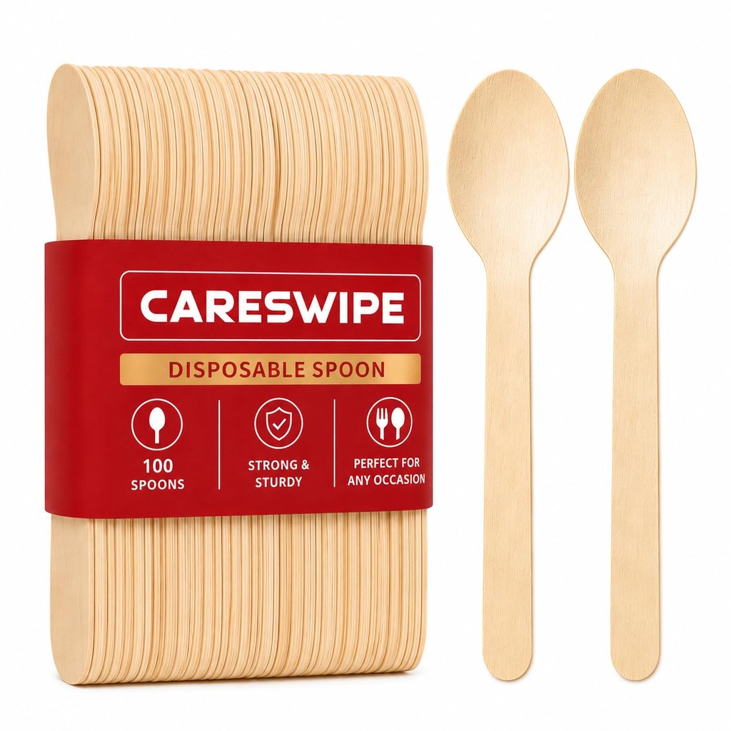 160 mm, 100 Pack Disposable Spoons | Wooden Dining Flatware | Ideal for Kids Birthday, Wedding & Party