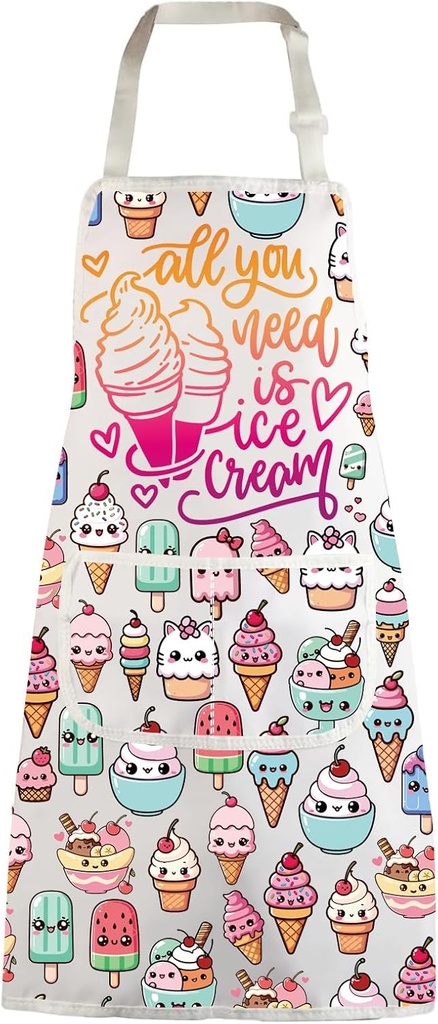 WZMPA Ice Cream Maker Apron Popsicles Inspired Gift All You Need Is Ice Creams Adjustable Apron With Pockets Ice Cream Merch