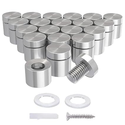 Stainless Steel Standoff Screws for Acrylic & Sign Boards | Wall Mount Spacer with Screw & Anchor | 12mm Diameter x 19mm Height | Silver Finish (Pack of 4)