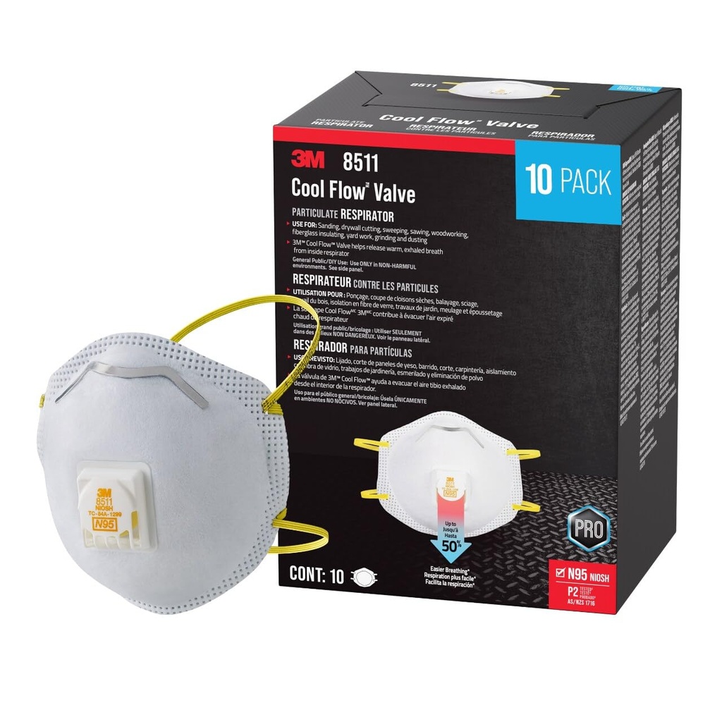 3M 8511 N95 Cool Flow Valved Respirator, 40-Pack