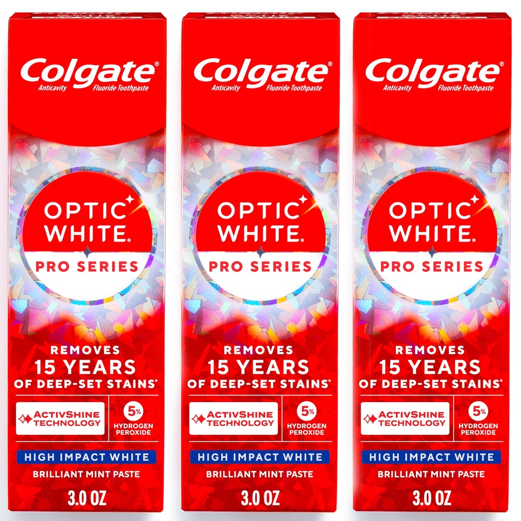 Colgate Optic White Pro Series High Impact White Toothpaste, 3 Pack, 3.0 oz